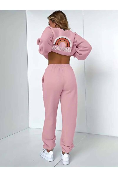 Machetta Good Vibes Printed Oversize Women's Tracksuit Set - Large Size, 3 Thread