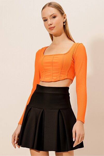 HAKKE Women's Long Sleeve Camisole Ribbed Corset Crop Blouse