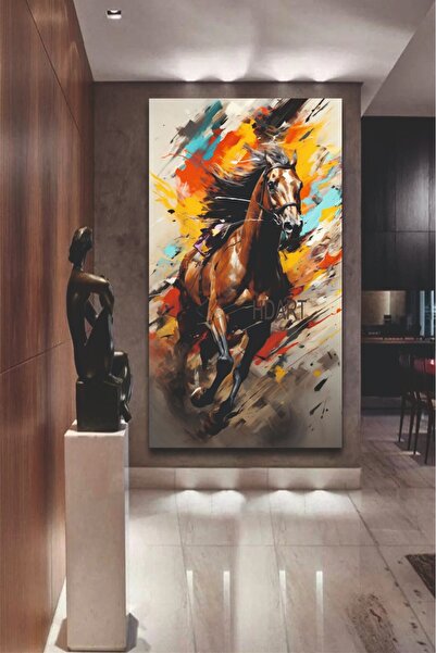 EMİLART ÖZEL TASARIM DEV BOYUT KOŞAN AT RENKLİ SOYUT HD KALİTE KANVAS TABLO