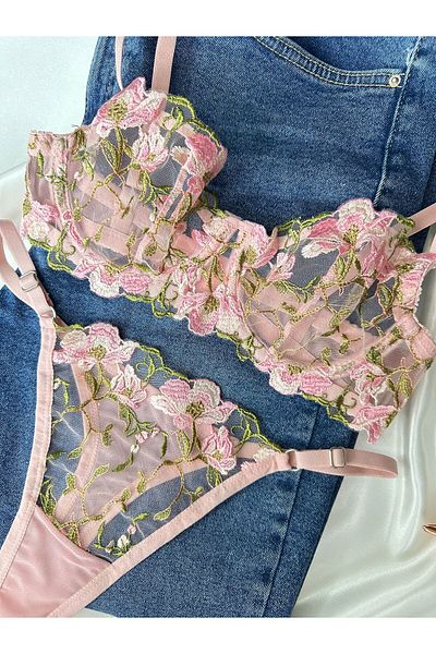dem merys Pink Floral Patterned Bra Set