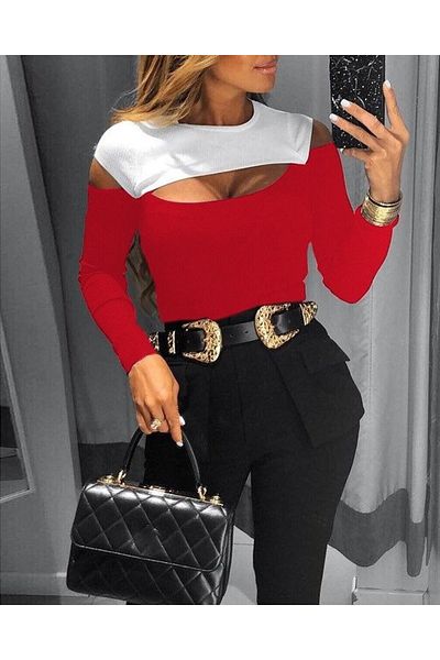 Viyamo Women's Long Sleeve Crew Neck Low-cut Camisole Blouse