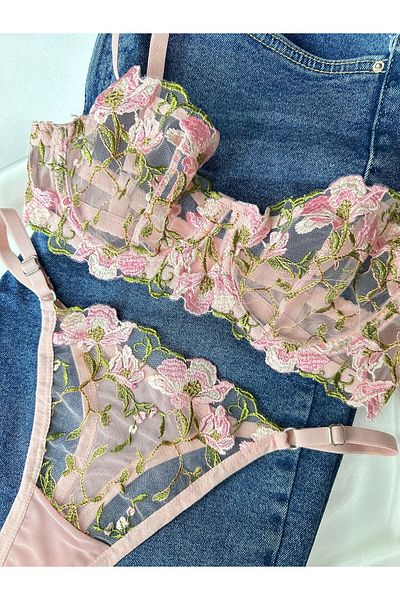 dem merys Pink Floral Patterned Bra Set