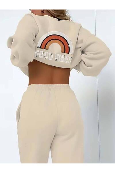 Machetta Set de trening oversize cu imprimeu Good Vibes pentru femei - Plus S...