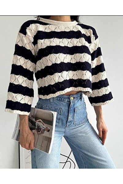 RECEP AYDIN Pulover de damă, supradimensionat, cu guler cu dungi