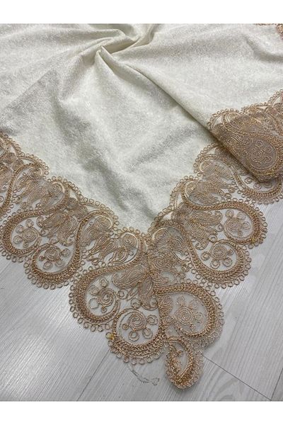 Çt Çeyizci Tekstil Velvet Fiskos, French Lace Cream Velvet Fiskos, Pachet de catifea cu șireturi