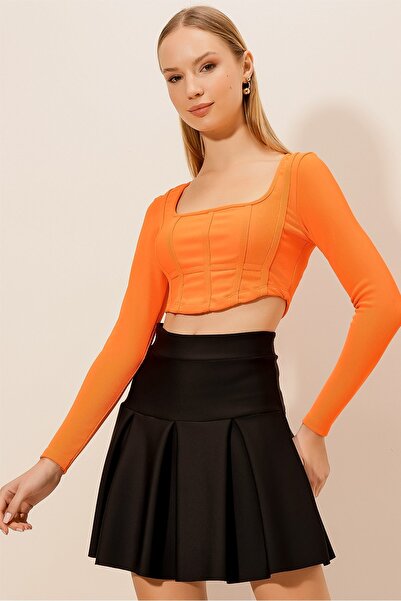 HAKKE Women's Long Sleeve Camisole Ribbed Corset Crop Blouse