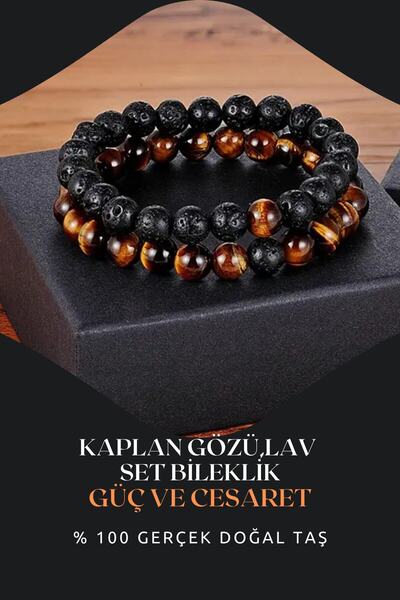 NehirTaş طقم سوار عين النمر من الحجر الطبيعي مقاس 8 مم - معتمد