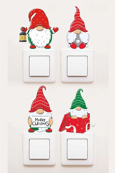 Piksel Grafik Merry Christmas Gnomes Socket Sticker, Christmas Socket Sticker