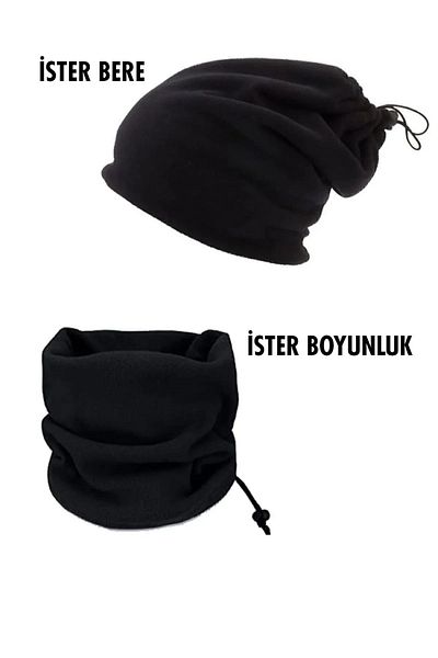 KARADAĞ HOME Unisex Fleece Neck Collar Black Beanie String Compression