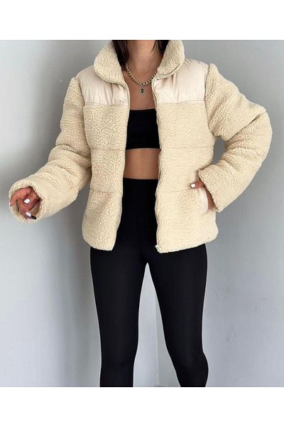 Alegante Women's Cream Plush Coat