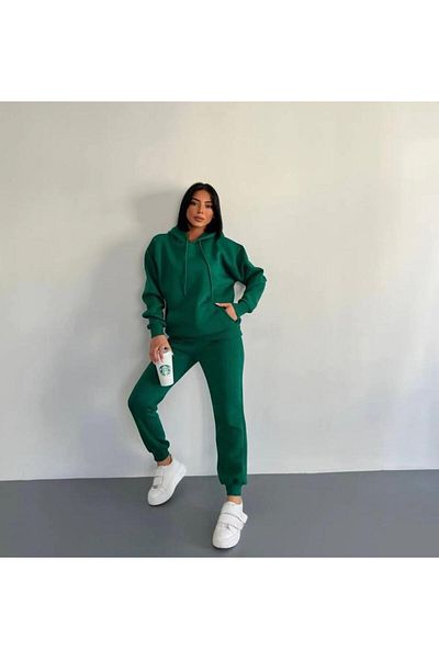 Monacube 3 Thread Raster Thick Winter Hooded Sweatshirt and Sweatpants Bottom Set