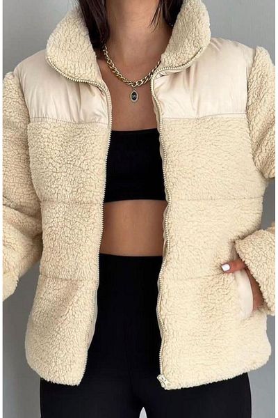 Alegante Women's Cream Plush Coat