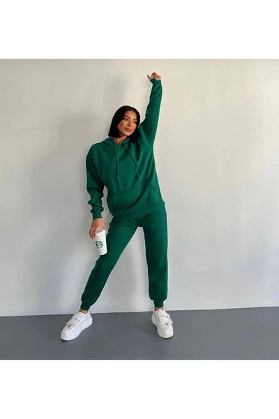 Monacube 3 Thread Raster Thick Winter Hooded Sweatshirt and Sweatpants Bottom Set