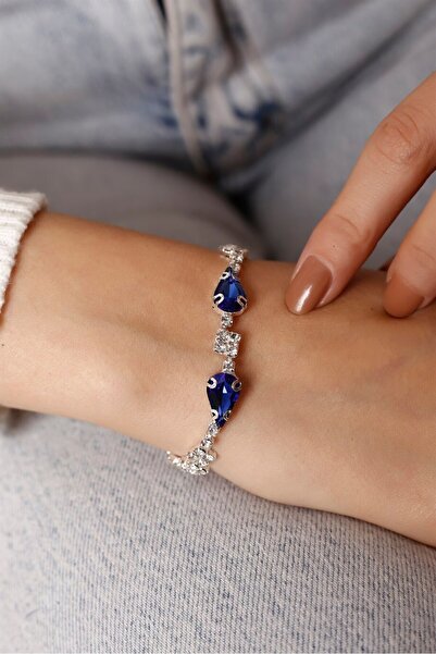 HUBANN Baklava Desenli Mavi Taşlı Geometrik Su Yolu Bileklik Kristal Bileklik...