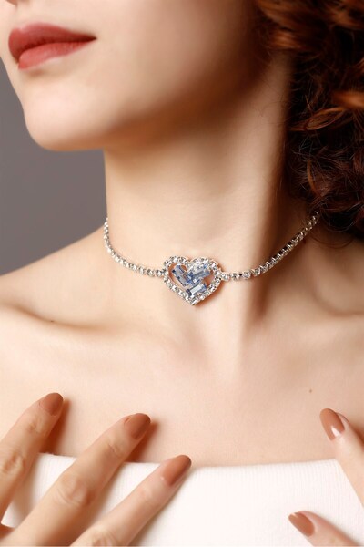 HUBANN Janjan Taşlı Kalpli Choker Kolye, Stylish Taşlı Choker, Su Yolu Choker...