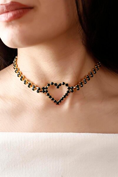 HUBANN Yeşil Kristal Taşlı Kalp Choker Kolye Parti Kolye Gelin Kolye Nişan Ko...