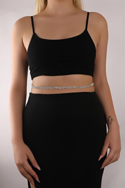 HUBANN فضي اللون الممر المائي 2 صف حجر كبير الخصر سلسلة حجر الخصر سلسلة الاتج...