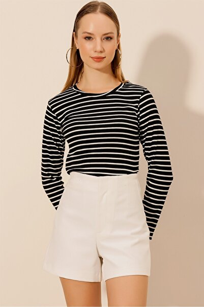 HAKKE Γυναικεία μπλούζα με μακρυμάνικη ριγέ λαιμόκοψη