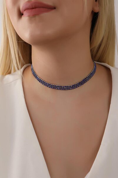 HUBANN Mavi Renk Su Yolu 3 Sıralı Taşlı Choker Kolye Taşlı Kolye Trend Choker...