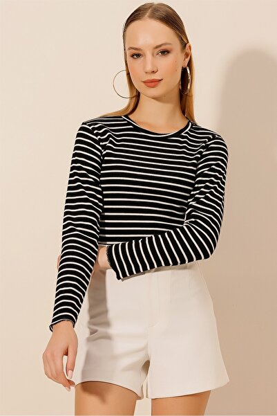 HAKKE Γυναικεία μπλούζα με μακρυμάνικη ριγέ λαιμόκοψη