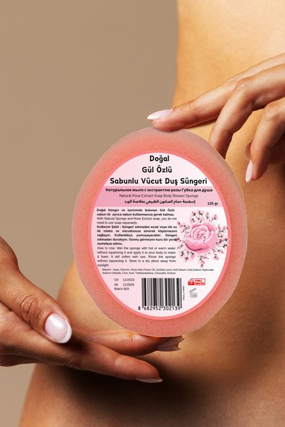 Ma'Vessa Natural Rose Essence Sponge Soap, Body Shower Sponge with Rose Essence Soap, Bath Loofah 125 gr