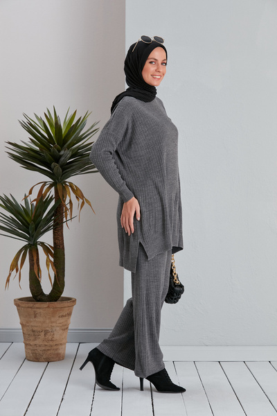 MODAMÜNASİP Γυναικείο Σετ Πλεκτό Τούνικ και Παντελόνι με Λεπτομέρεια Τσέπης