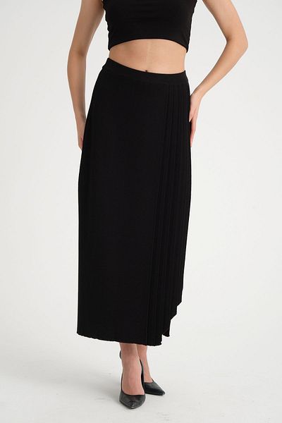 trikobis Asymmetrical Pleat Detailed and Cut Wool Knit Skirt