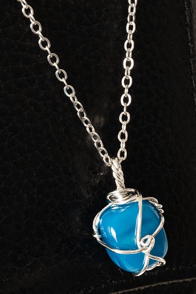 Tesbih Atölyesi Certified Wire Wrapped Blue Agate Stone Necklace