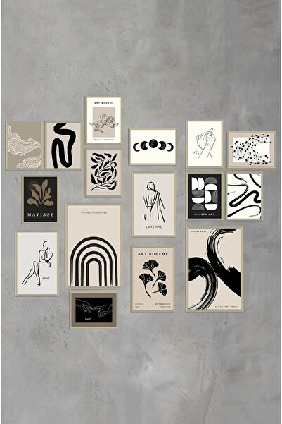 kutuTR NOTPA 16 Parça Tablo Duvar Seti 2 Adet 21x30 14 Adet 13x17 Boho Sanat,...