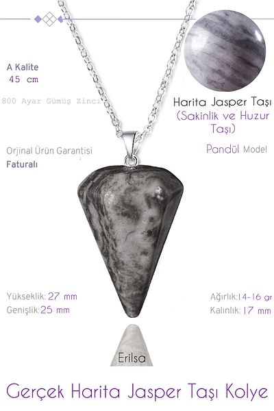 Tesbih Atölyesi Certified Pendulum Model Map Jasper Stone Necklace