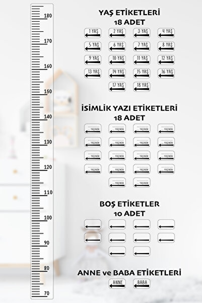 NeoPrint Boy Cetveli Duvar Sticker Çocuk Uzama Ölçme Metresi Kendinden Yapışkanlı Mezura