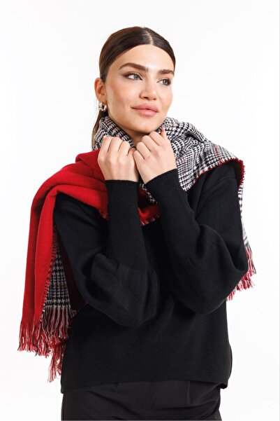 Multi Brand Double Sided Red Color Plaid Woolen Shoulder Shawl 70x190cm Connectable Winter Women's Scarf Shawl