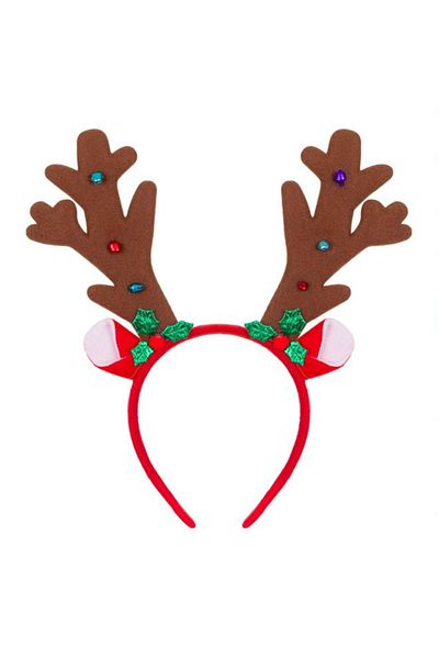 QUEEN AKSESUAR Imported luxury large Christmas deer with horn with bell fancy crown deer crown with ears red adult children
