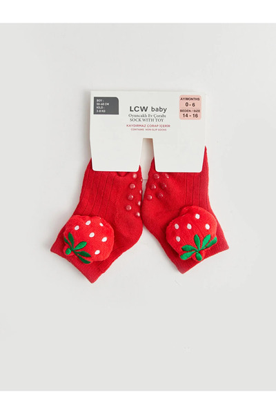 LC Waikiki Canlı Kırmızı Kız Bebek Oyuncaklı Ev Çorabı