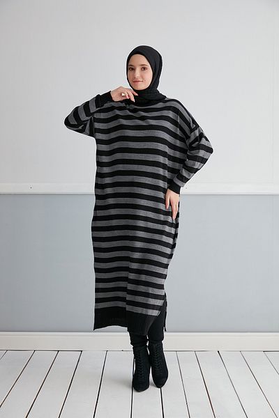 MODAMÜNASİP Wonderful Striped Knitwear Hijab Tunik