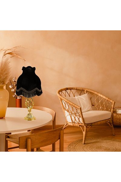 Dekovien Classic Black Velvet - Gold Metal Leg Vintage Fringe AB0742