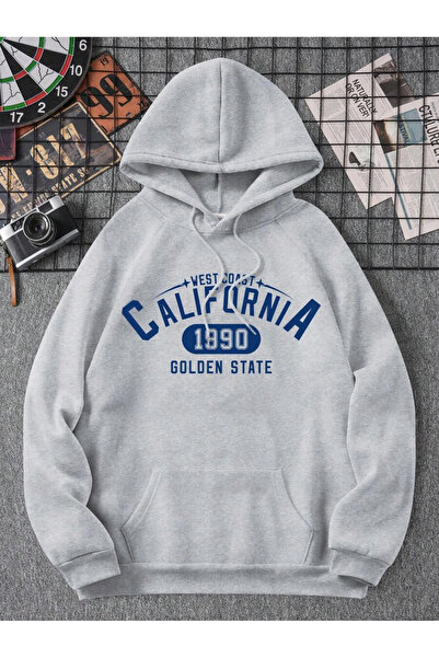 YUVEST Unisex Oversize Φούτερ με κουκούλα με στάμπα CALIFORNIA 1890