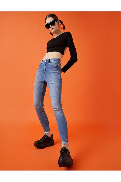 Koton Cotton Skinny Carmen Jean - High Waist Slim Fit Skinny Leg Trousers