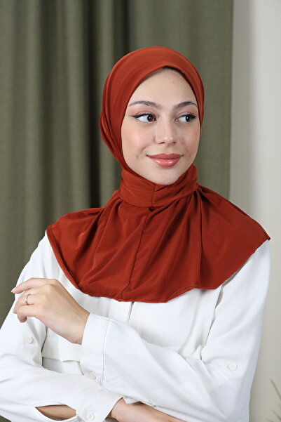 Trablus Hijab Women's Snap Fastener Hijab Bonnet Ready-made Hijab Shawl Tile