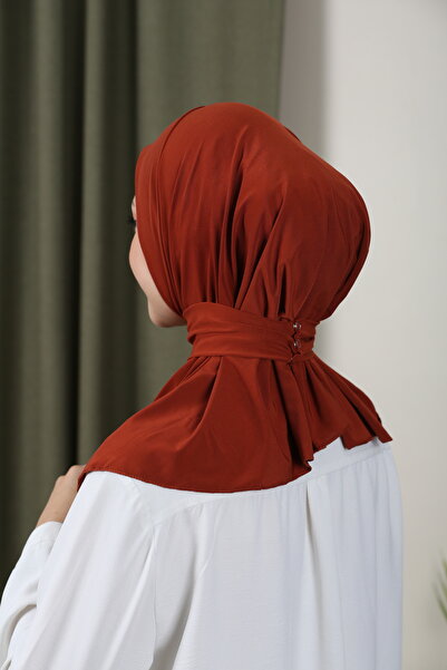 Trablus Hijab Women's Snap Fastener Hijab Bonnet Ready-made Hijab Shawl Tile