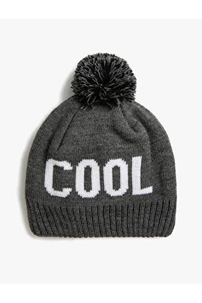 Koton Gemusterte Baskenmütze mit Pompom-Schriftzug