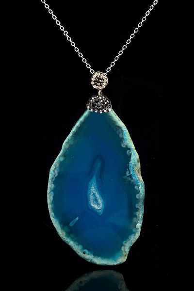 Tesbih Atölyesi Certified Zircon Stone Model Plate Blue Agate Stone Necklace