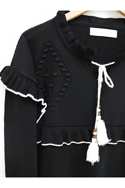 Modamorfo Kötöttáru szett fűzős gallérral és fodrokkal az elején és a vállán