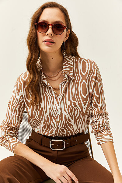 Olalook Women's Mink Zebra Patterned Viscose Shirt GML-19000670