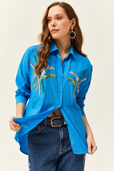 Olalook Жіночі саквояжі Saks синього кольору з кубічним плетінням з паєток Сорочка GML19001164