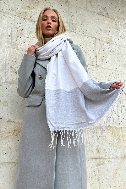 Trend Alaçatı Stili Жіночий сірий шарф з бахромою та візерунком ALC-X11280