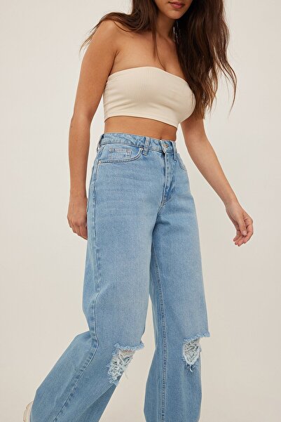 Romee Strijd x NA-KD جينز ممزق من القطن العضوي