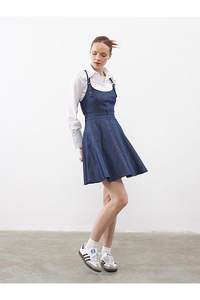 Juste Strap Detail Flounce Dress Blue