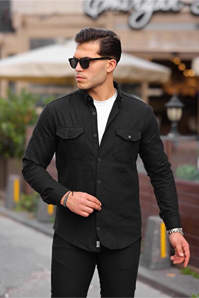 Stilkombin Slim Battal Covered Stamped Shirt MAR B1036