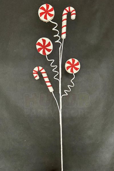 Huzur Party Store Round and Candy Cane Christmas Artificial Flower 70 cm Red and White Colored New Year Pine Tree Flower